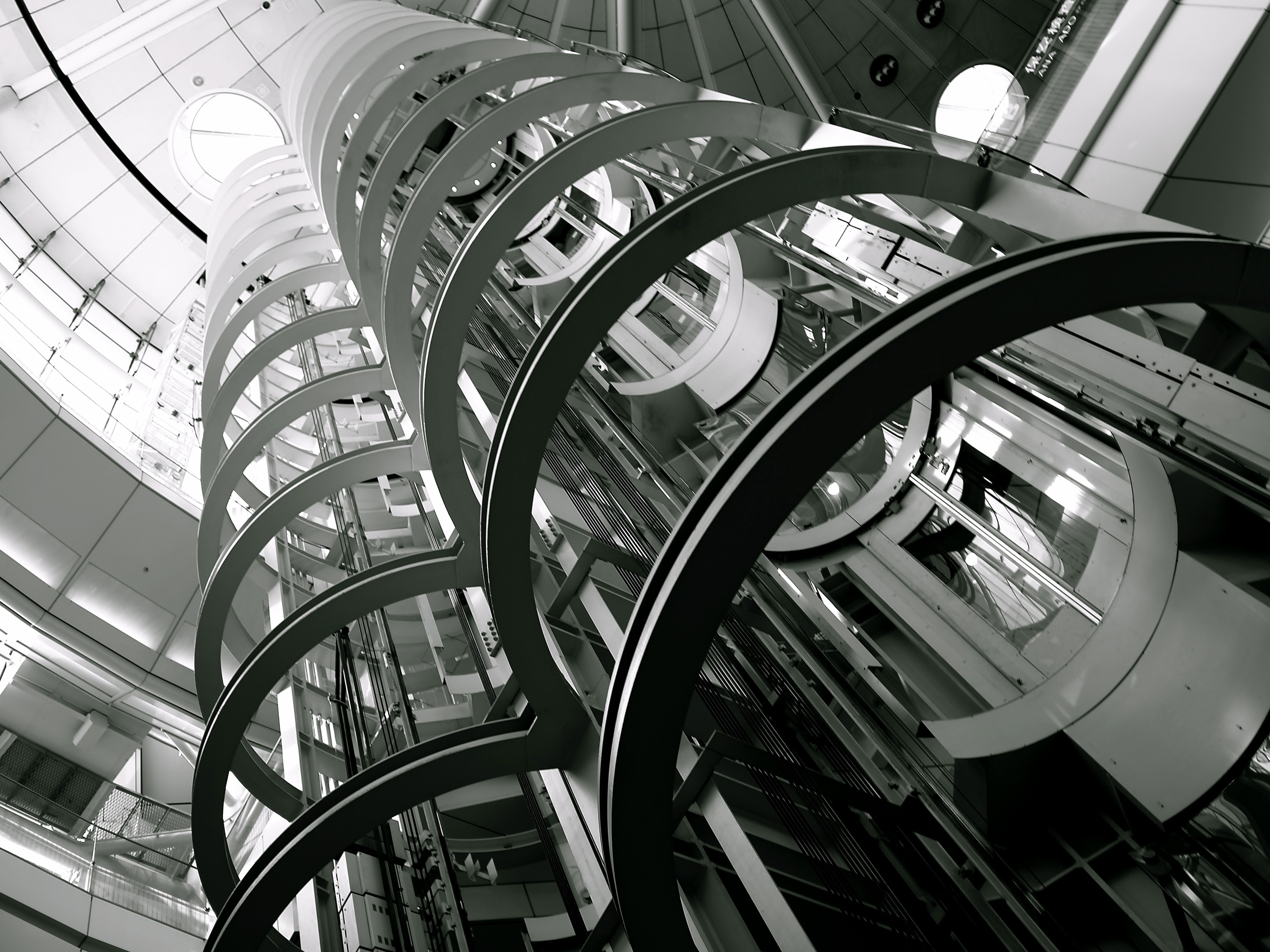 Designed in a hollow circle are the two lanes of the Elevators